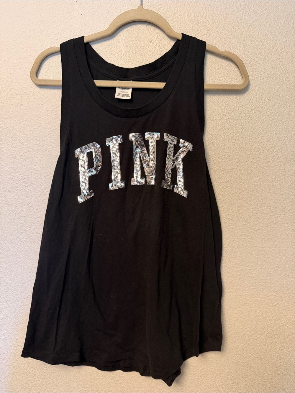 PINK Victoria's Secret Black Tank with Sequin Logo